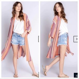 PJ Salvage NWT Metal Slow Jams open Striped Duster cardigan robe Size S/M
